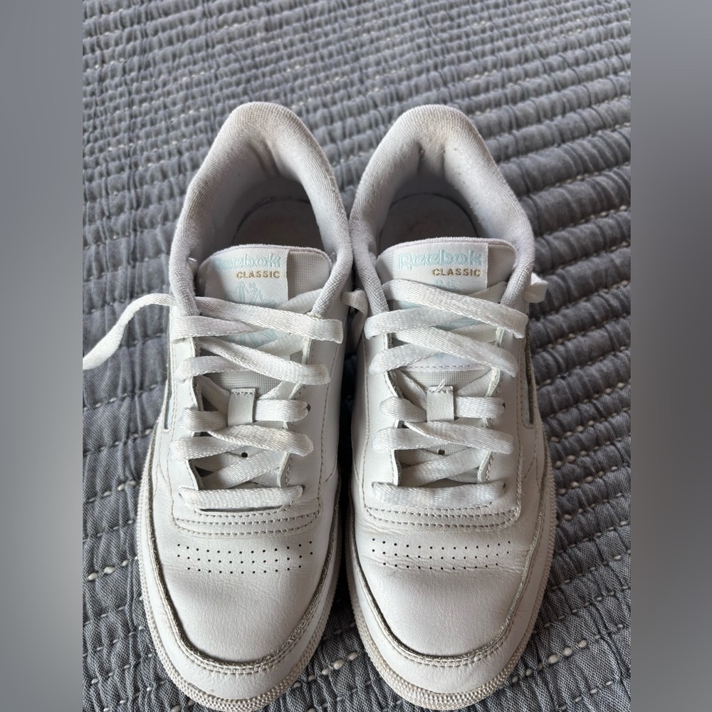 Reebok Women’s Club C 85 Classic Lace Up Sneakers - White and Glass Blue